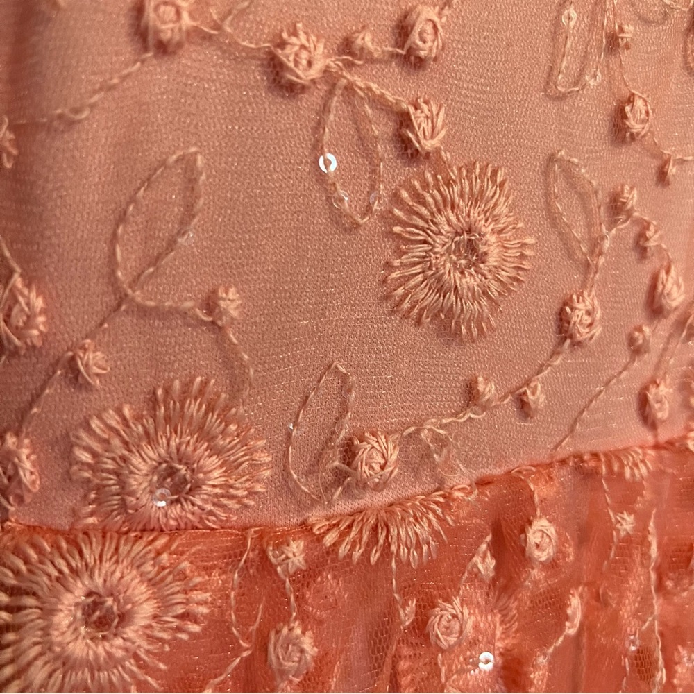 Size 6T Girls Orange Sleeveless Mesh Sequins Lacy Flowy Party Dress - Picture 6 of 16